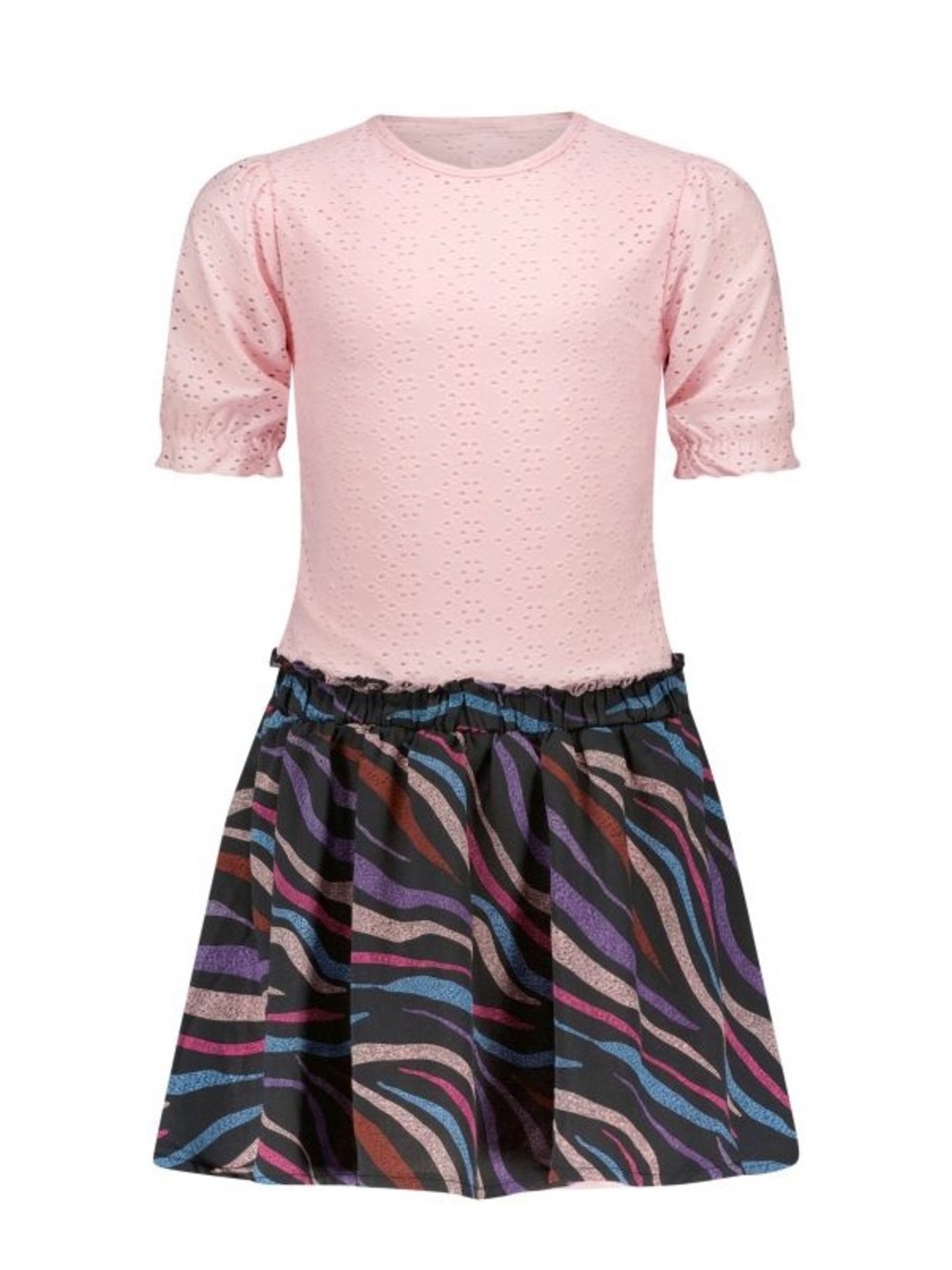 Girls' Pink Eyelet Top with Multicolor Zebra Skirt Dress